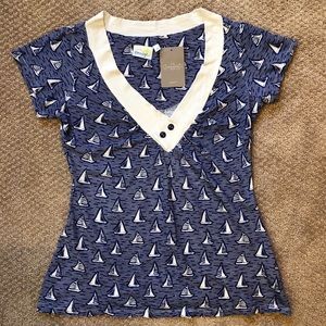 Anthropologie V-Neck Sailboat Print T-Shirt